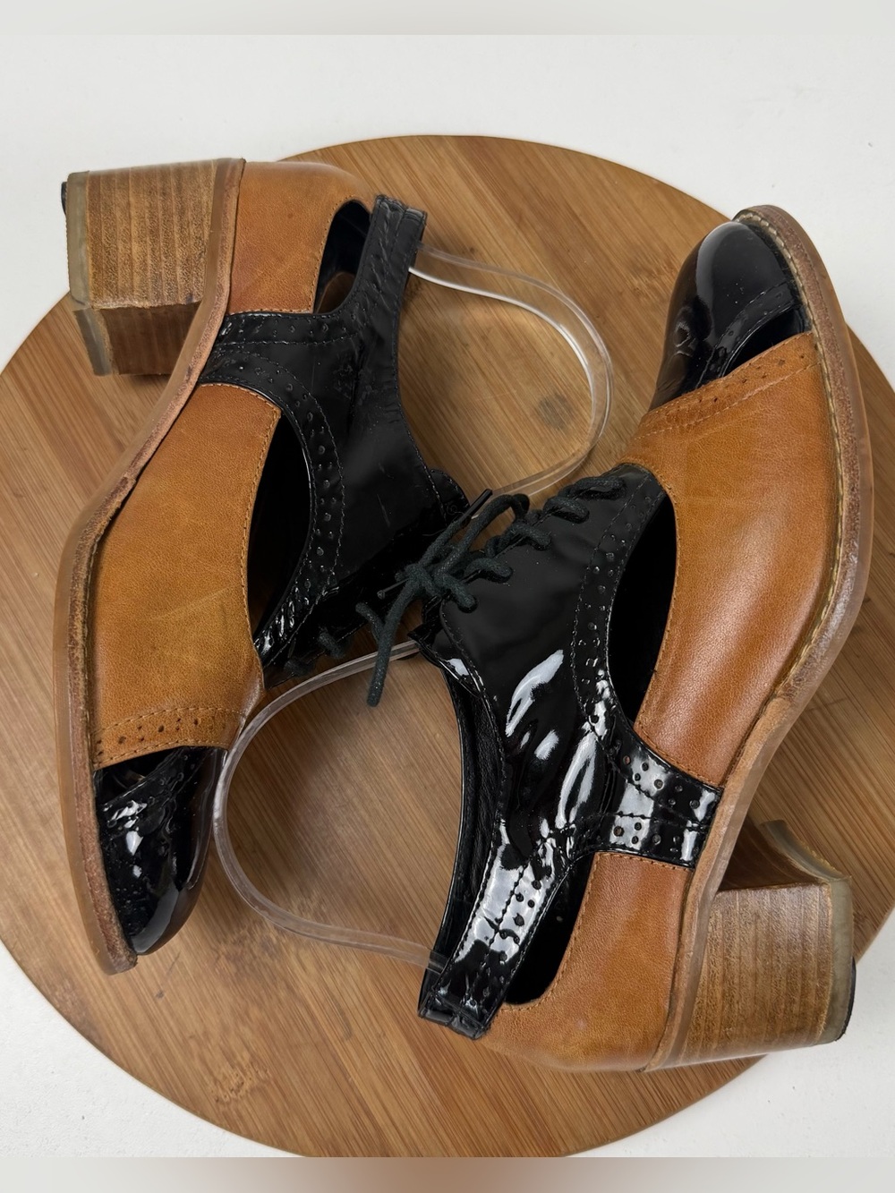 Jeffrey Campbell Ibiza Two-Tone Black and Brown Lace-Up Open-Toe Heel Oxfords - Picture 7 of 10